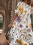 Crew Neck Floral Casual Loose Dress With No