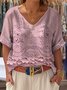 V Neck Casual Plain Loose Blouse