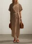 Linen Plain Crew Neck Maxi Dress