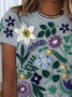 Women's Spring Floral Printed Crew Neck Short Sleeve T-Shirt