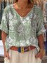 Print Casual V Neck Short Sleeve T-Shirt