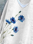 Floral Linen V Neck Cotton T-Shirt