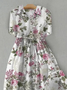 Women Floral Print Doll Neck Lace Up Dress