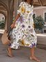 Crew Neck Floral Casual Loose Dress With No