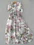 Women Floral Print Doll Neck Lace Up Dress