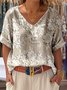 Print Casual V Neck Short Sleeve T-Shirt