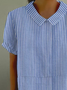 Women's Spring Stripe Print Lapel Short Sleeve Shirt