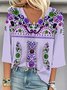 Loose Casual Ethnic Geometry V Neck Blouse