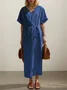 Linen Plain Crew Neck Maxi Dress