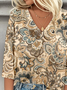 Paisley V Neck Casual Loose Blouse