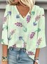 V Neck 3D Printing Loose Casual Blouse