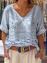 V Neck Casual Plain Loose Blouse