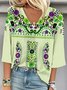 Loose Casual Ethnic Geometry V Neck Blouse
