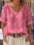 Striped V Neck Casual Cotton Blouse
