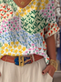 Multicolor Block Casual Loose Cotton Blouse
