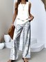 Crew Neck Geometric Regular Fit Casual Two-Piece Set With No