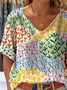 Multicolor Block Casual Loose Cotton Blouse