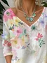 Casual Loose V Neck Gradient Pattern T-Shirt