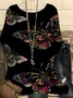 Simple Crew Neck Dolman Sleeve Linen Butterfly T-Shirt