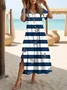 Women's Anchor Stripe Print Casual V-Neck Short Sleeve Dress