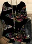 Simple Crew Neck Dolman Sleeve Linen Butterfly T-Shirt