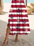 Women's Anchor Print Casual V-Neck Short Sleeve Dress