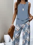 Casual Regular Fit Floral Crew Neck Two-Piece Set With No