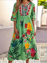 Floral Crew Neck Cotton Casual Dress With No