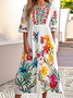 Floral Crew Neck Cotton Casual Dress With No