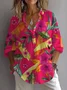 Vacation Floral Shirt Collar Blouse