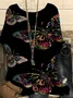 Simple Crew Neck Dolman Sleeve Linen Butterfly T-Shirt
