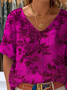 Floral Casual V Neck Loose Blouse