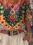 Multicolor Block V Neck Casual Blouse