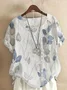 Women's Short Sleeve Shirt Summer White Floral Printing Crew Neck Daily Going Out Casual Top