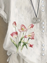 Women's Short Sleeve Shirt Summer White Floral Printing Crew Neck Daily Going Out Casual Top