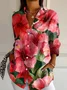 Women's Long Sleeve Shirt Spring/Fall As Picture Floral Buckle Shirt Collar Daily Going Out Casual Top