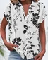 Women's Short Sleeve Shirt Summer Black Floral Buckle V Neck Daily Going Out Casual Top