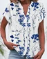 Women's Short Sleeve Shirt Summer Black Floral Buckle V Neck Daily Going Out Casual Top
