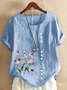 Women's Short Sleeve Shirt Summer White Floral Printing Crew Neck Daily Going Out Casual Top