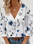 Loose V Neck Casual 3D Printing Blouse