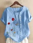 Women's Short Sleeve Shirt Summer White Floral Printing Crew Neck Daily Going Out Casual Top