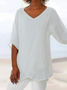 Women's Solid Color V-Neck Pointed Hem Blouse