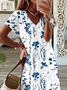 Women's Floral Spring Print V-Neck Short Sleeve Slit Dress
