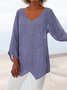 Striped Long Sleeve V Neck Cotton-Blend Top