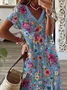 Women's Floral Spring Print V-Neck Short Sleeve Slit Dress