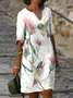 Women's Floral Spring Print V Neck Dress