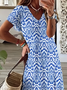 Women's Geometric Spring Print V-Neck Short Sleeve Slit Dress