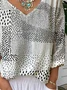Black And White Colorblock V Neck Casual T-Shirt