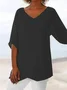 Women's Solid Color V-Neck Pointed Hem Blouse