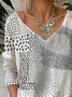 Black And White Colorblock V Neck Casual T-Shirt